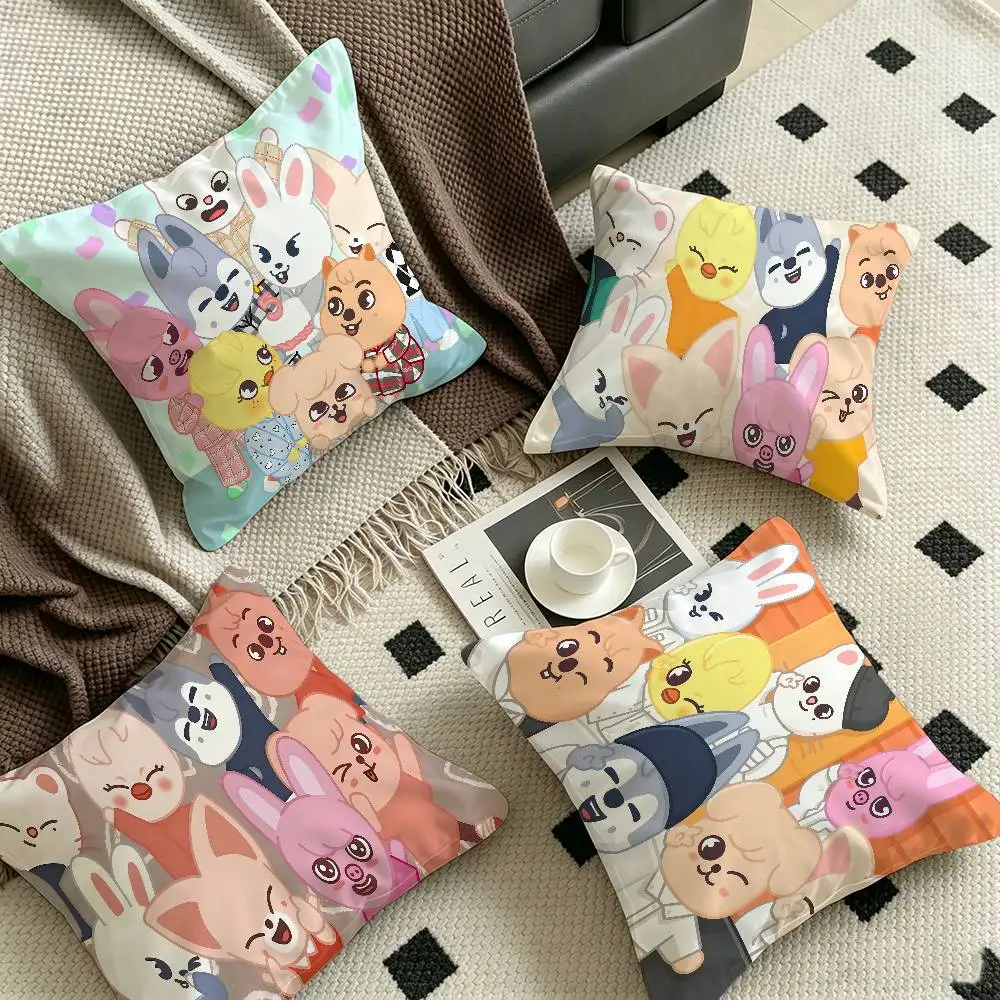 Kpop S-Stray K-Kids Skzoo Catoon Pillow Covers Cartoon Sofa Decorative Home Double-sided Printing Short Plush Cute Cushion Cover