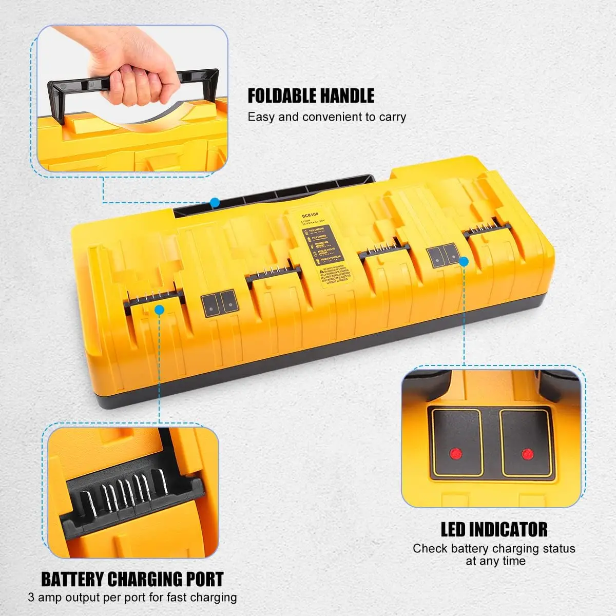 4 Port Li-Ion Battery Fast Charger For DEWALT 12V 14.4V 20V MAX Lithium Battery DCB104 DCB107 DCB115 DCB118 DCB119 DCB102 NEW