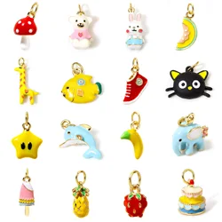 1 Piece Cute 3D Animal Food Charms For Jewelry Making 18K Real Gold Color Enamel Star Banana Strawberry Pendant Necklace DIY