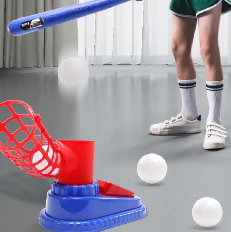 어린이를 위한 발 활성화 야구 발사기 - 공 홀더가 있는 실내 실외 피칭 머신 6-12세용 스포츠 훈련 장난감 세트