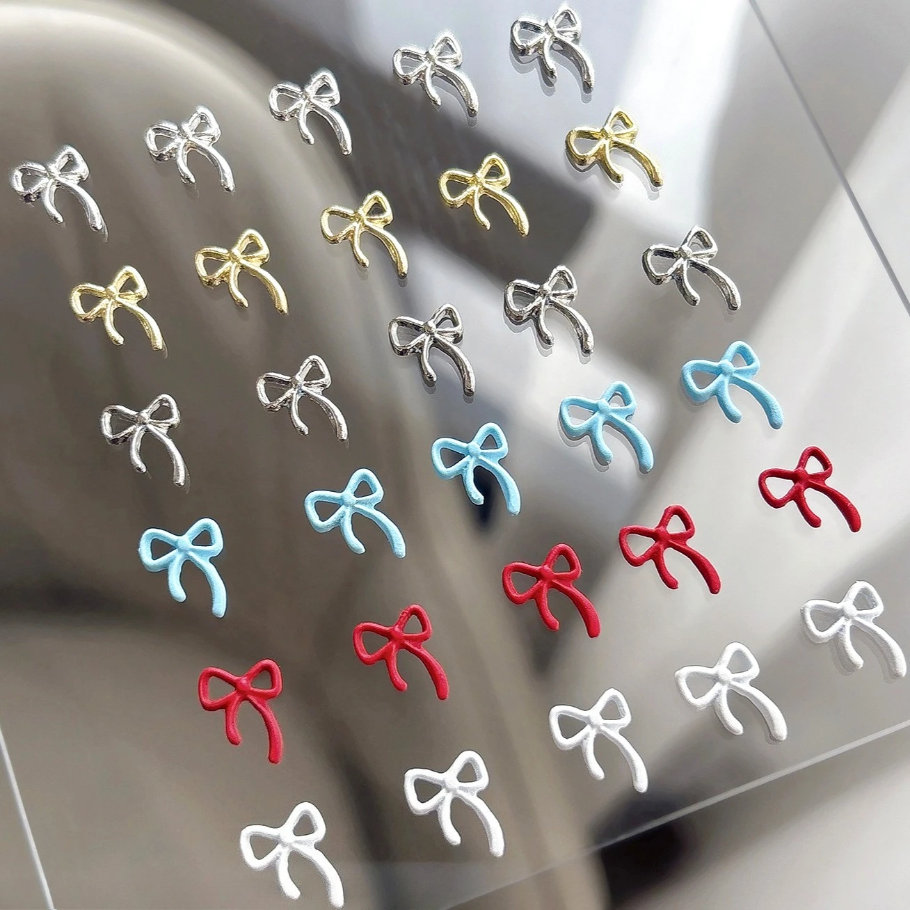 

Metal Mini Bowknot Ribbon Korean Butterfly Alloy Gold Silver Cute Bow Tie Charms Nail Art Decorations Manicure Nail Accessories