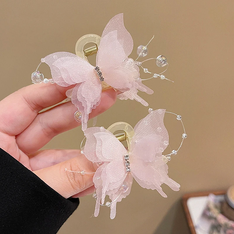 Pince à cheveux papillon en tulle pour femmes et filles, épingle à cheveux colorée, pince latérale, cordon papillon doux et mignon, accessoires pour cheveux