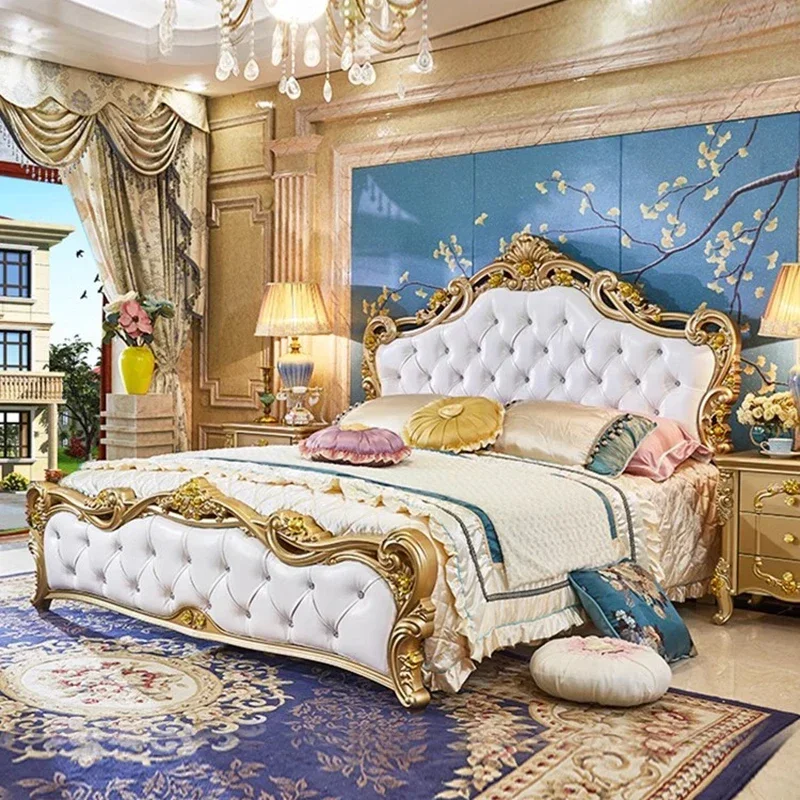 Large Princess Master Bedroom Set Double Villa High Luxury Human Set Wooden Sleeping Letti E Mobili Nordic Furniture