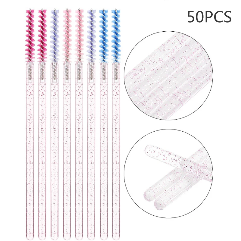 Applicateur de mascara en cristal arc-en-ciel, extension de cils, baguette, Végét, cils, pinceaux cosmétiques, ensemble de maquillage, 50 pièces