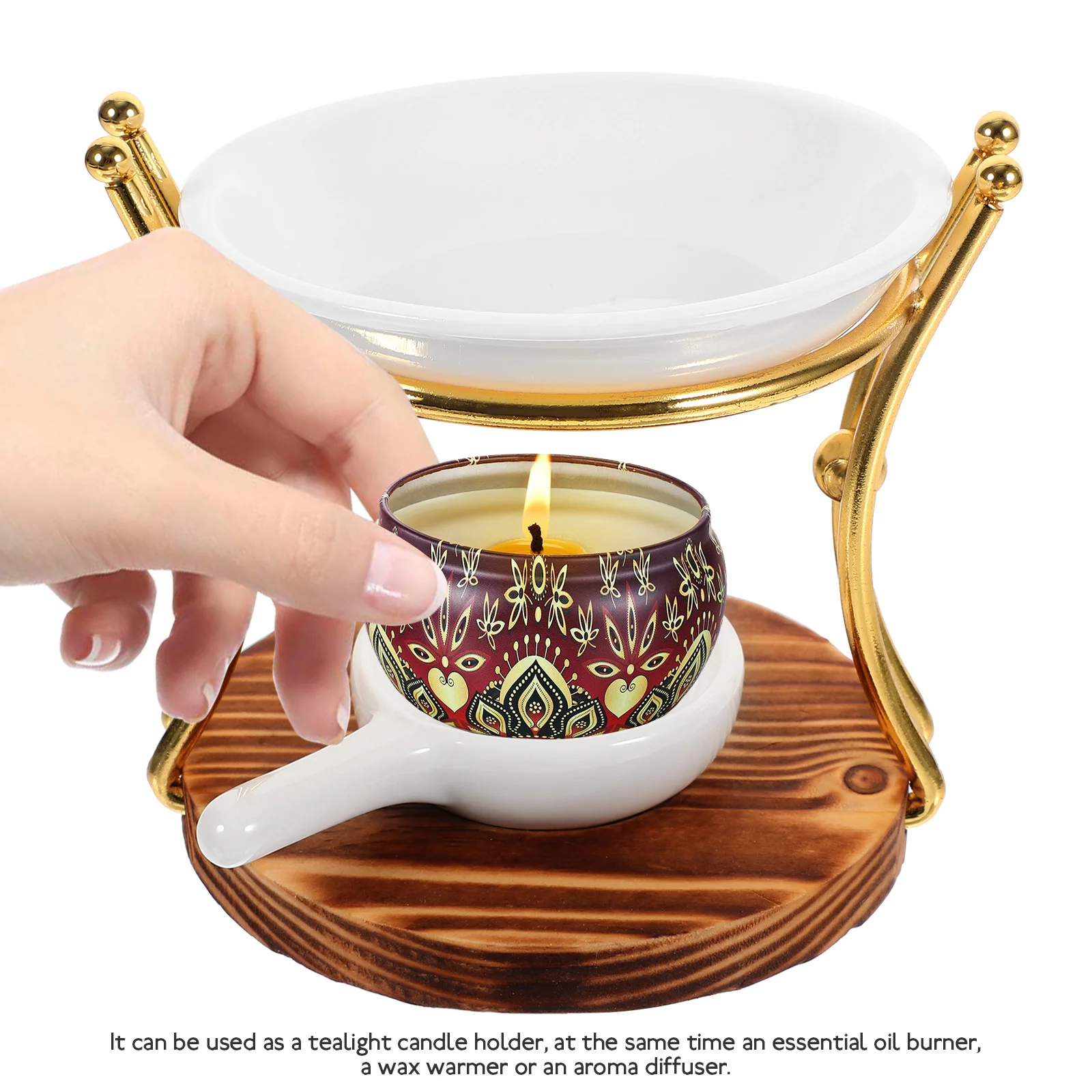 

Aromatherapy Furnace Essential Oil Burner Ceramic Wax Melt Warmer Wood Base Tealight Holder Incense Diffuser Scented