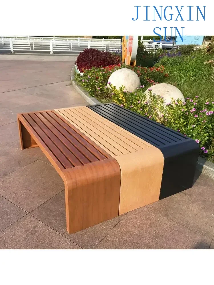 Outdoor Bench Park Chair Bench Wood Pattern Square Garden Courtyard Chair
