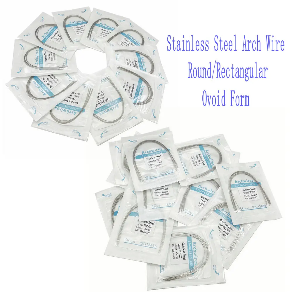 10pcs/pack Dental Orthodontic Stainless Steel Round/Rectangular Wire Ovoid Form Dentist Material Dental Arch Wire