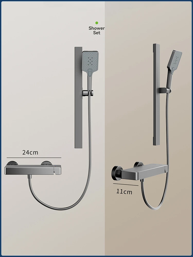 Grey Rainlfall Pressurized Bathroom Shower Set Wall Mounted Bathroom Shower Faucet Set Simple Single Function Shower System