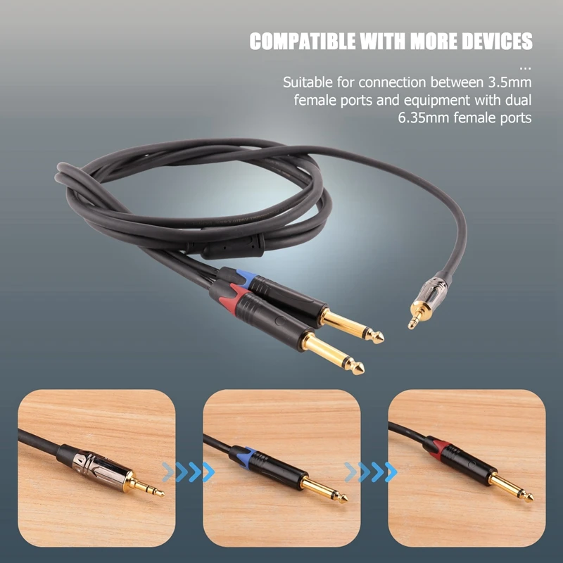 3.5Mm To Dual 6.5Mm Adapter Jack Audio Cable Double 6.35Mm Male 1/4Inch Mono Jack To Stereo 1/8Inch 3.5Mm Aux Cord