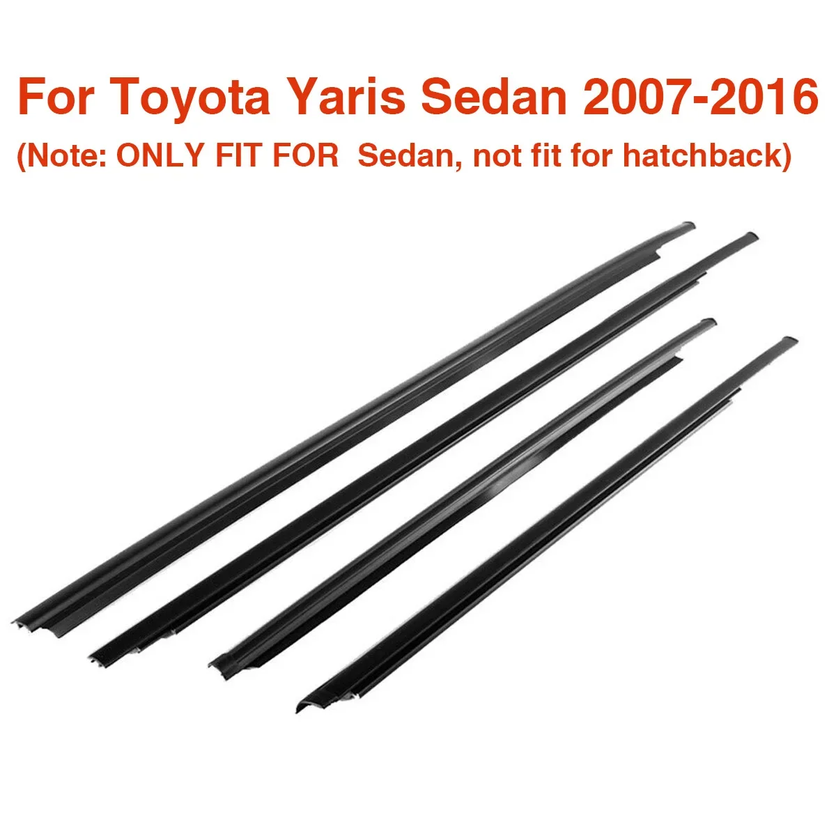 4x Car Front & Rear Outer Window Glass Seal Belt Trim Sealing Strips Rubber Weatherstrip For Toyota Yaris Sedan 2007-2016