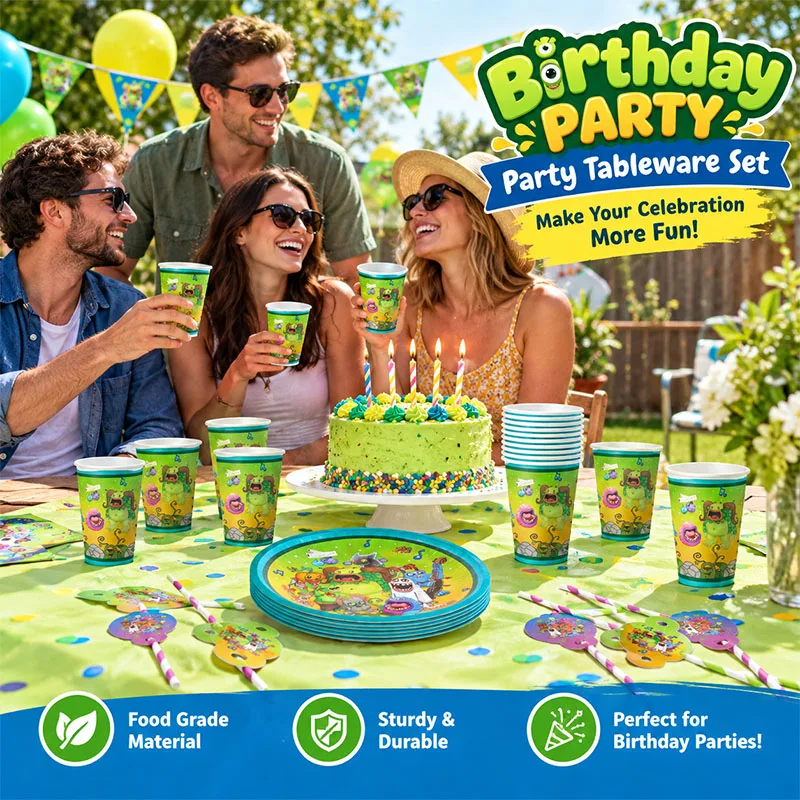 My Singing Monsters Cartoon-Animations-Thema Kuchenflaggen-Wirbel Strohhalme Alles Gute zum Geburtstag Party-Deko Zubehör – Detail 6