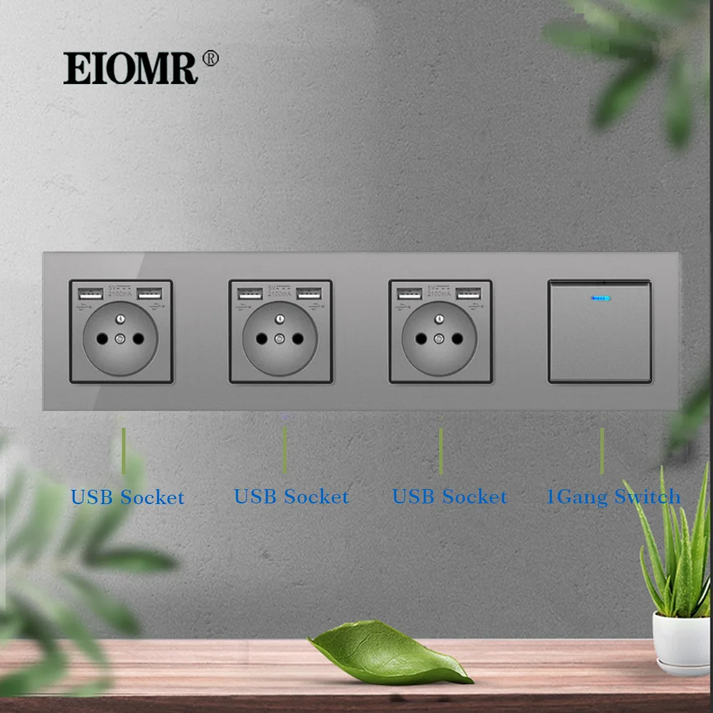 EIOMR Standard ue szary gniazdo rodzaj USB-C 5V 2100mA RJ45 TV HDMI wielu typów części rozmiar modułu 52*52mm DIY instalacji gniazdo