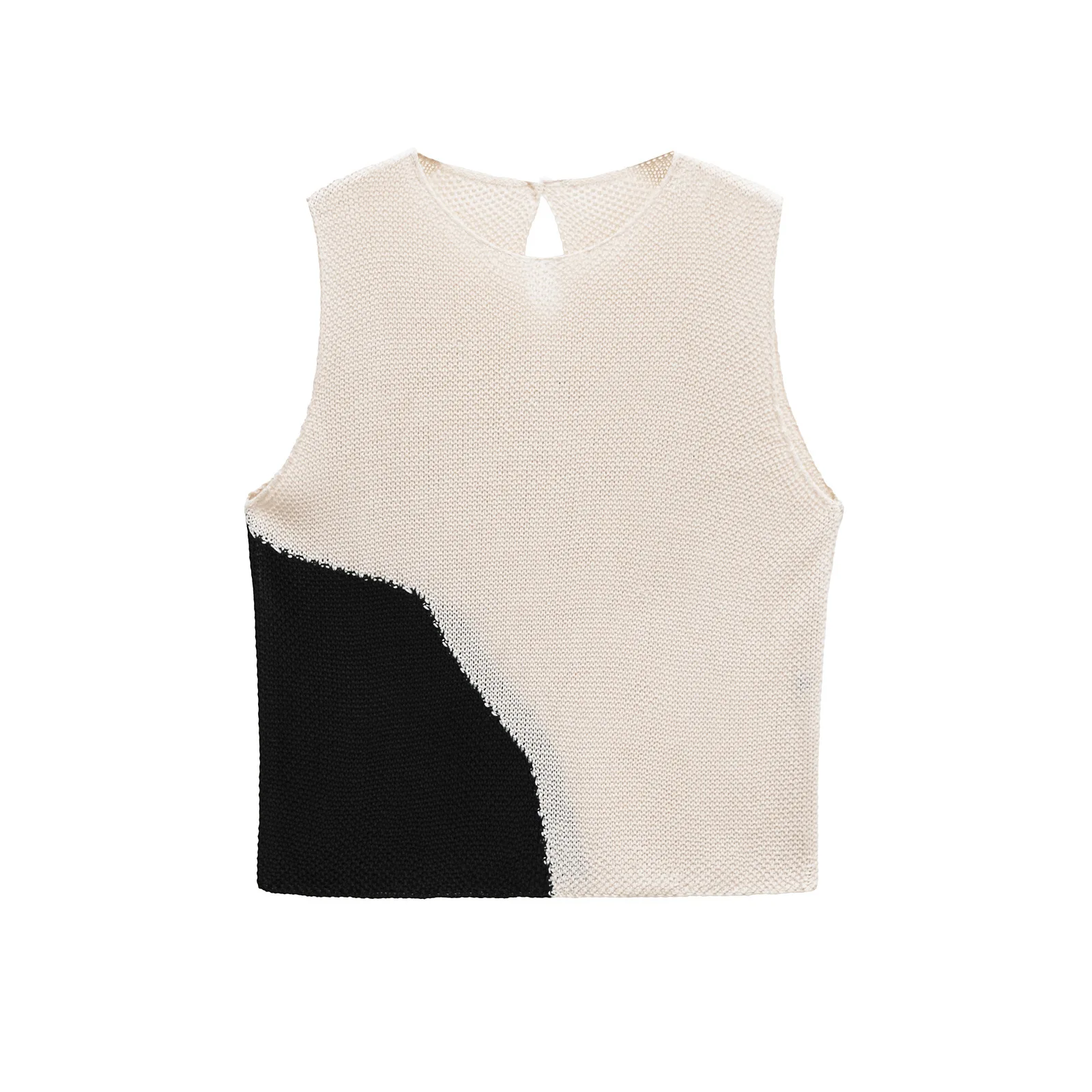

ZBZA Women's Contrast Color Knitted Vest Slim-fit Round Neck Sleeveless Casual Cropped Pullover Top Spring Summer New Chic Vest