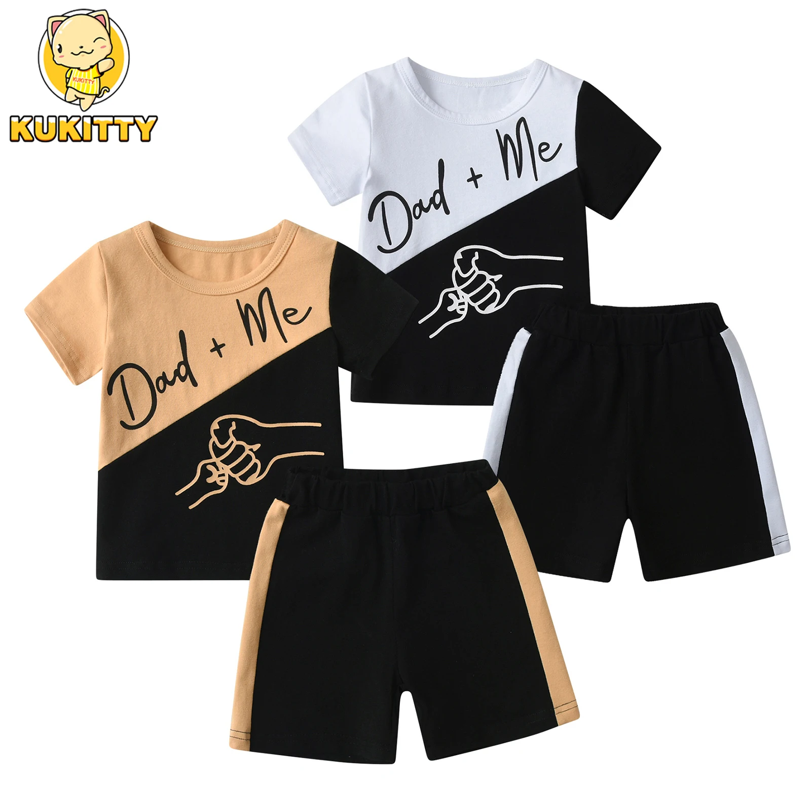 1-5Years Cute Toddler Baby Boy Summer 2pcs Clothes Set New Printed Short Sleeve Patchwork T-shirt Top with Short Pants Outfits