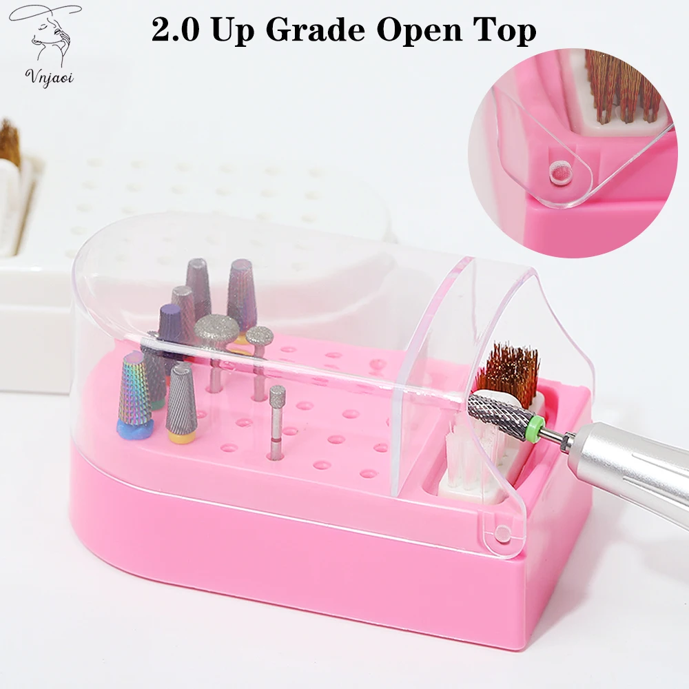 

2 in 1 Nail Drill Bits Storage Box 30 Holes with Cleanning Brush Manicure Salon Grinding Head Holder Display Nail Art Accessory