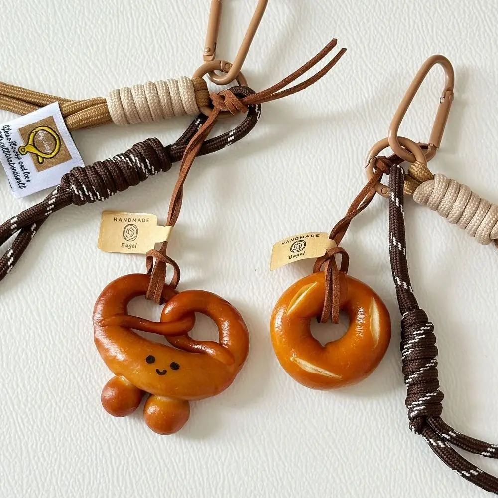 Bagel Alkaline Bread Key Chain Bag Charms Bag Decoration Braid Rope Bag Pendant Nylon Key Ring Woven Rope Pendant