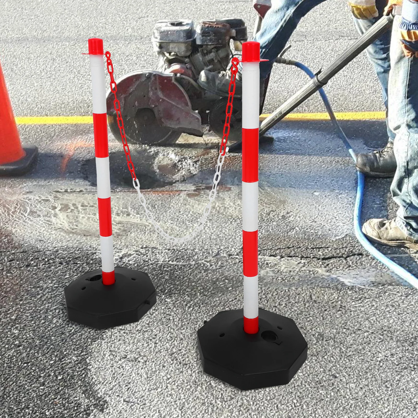 1Set Road Safety Barrier Post Waterproof Design Reflective Collars Fillable Base for Construction Sites Traffic Management