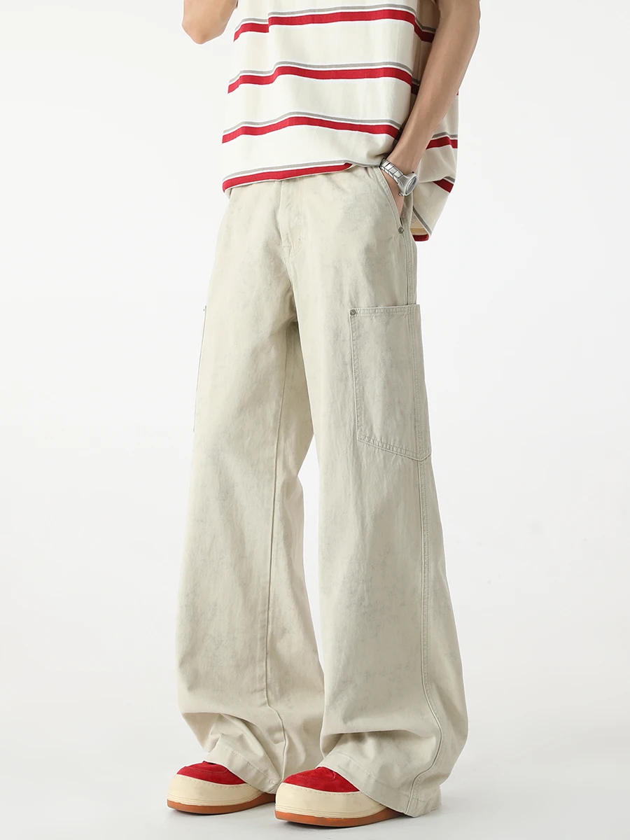 

Boyue American Marble Pattern Workwear Jeans Casual Slimming Waed Straight Leg Men's Jeans Youth Faion Long Pants