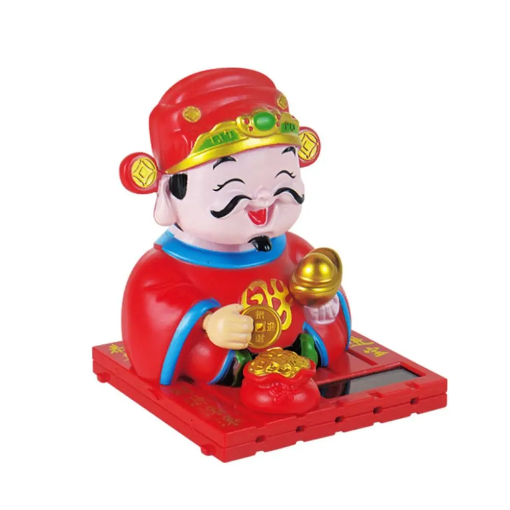 Creative Solar Powered Car Ornament Shaking Head Cartoon Solar Swinging God of Wealth Chinese Style Plastic