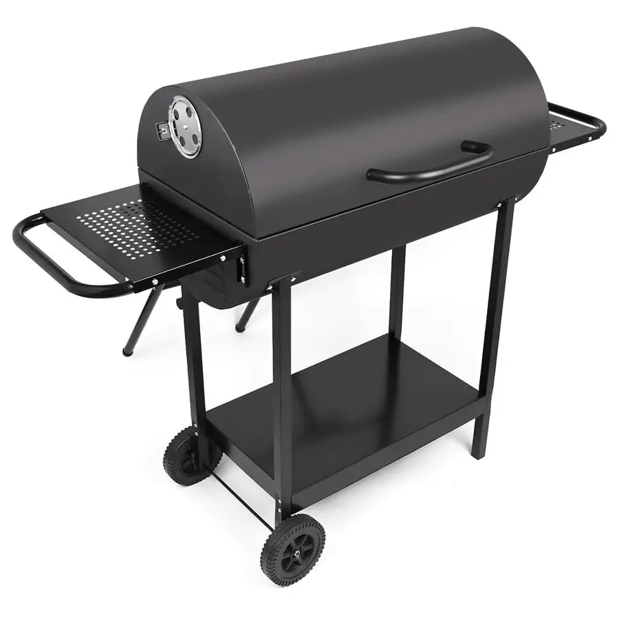 

Charcoal Barrel Grill with Two Side Shelf, Stainless Steel Heavy Duty Grill For Outdoor Camping Backyard Picnic Party