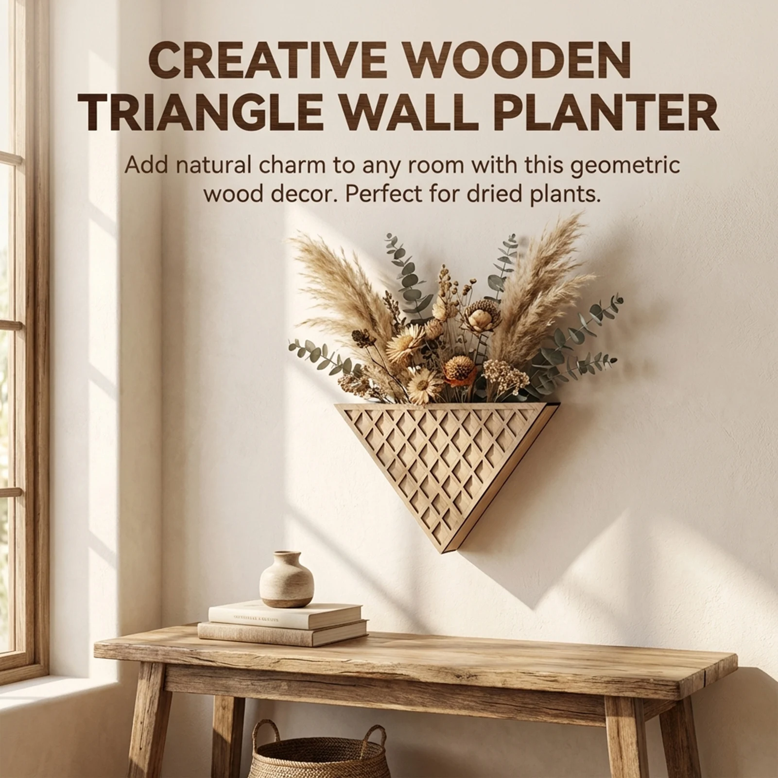Wall Planter Triangle Design for Home Decoration Natural Material Easy Installation