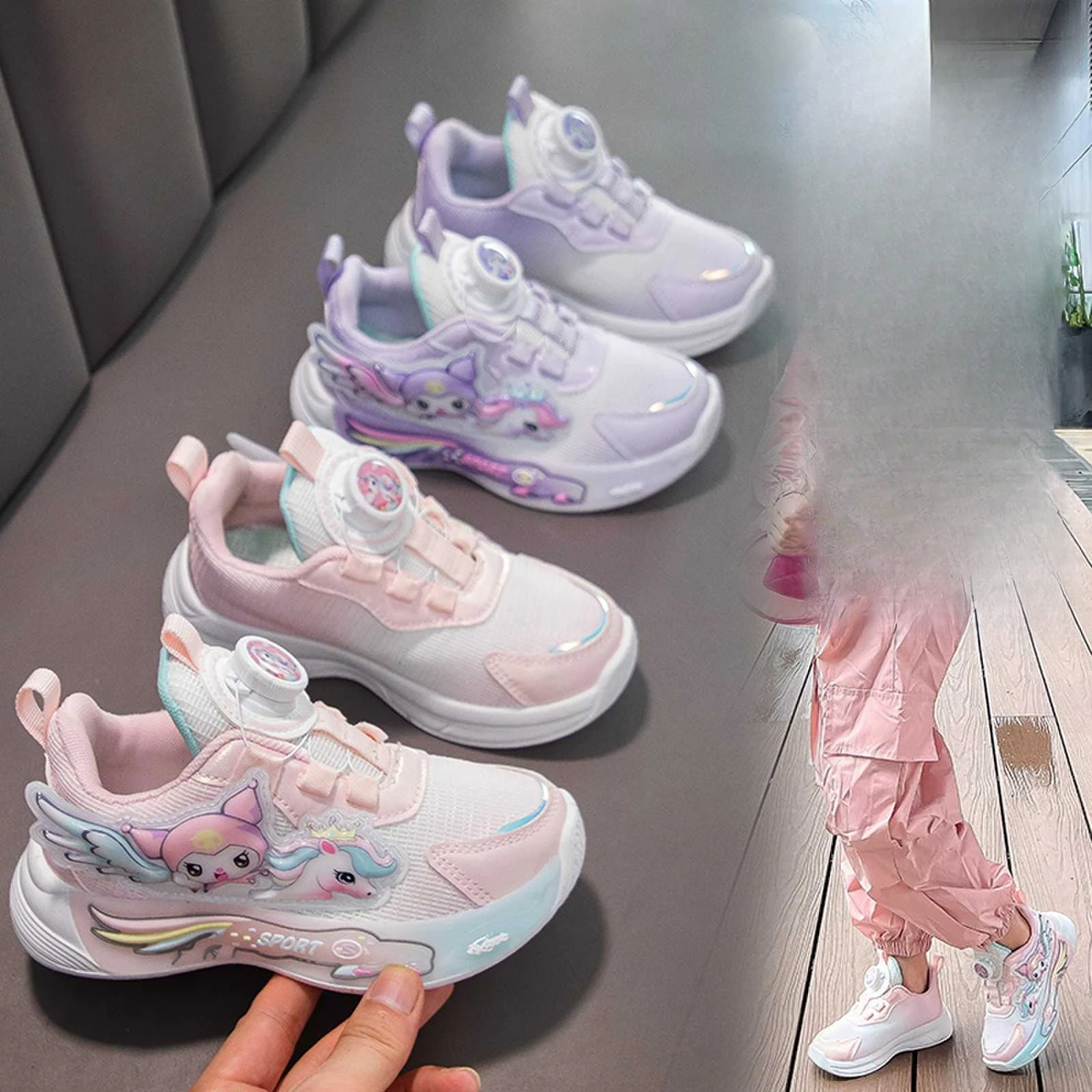 

Осенние кроссовки Kuromi 2026 для девочек, дышащие повседневные туфли с мультяшным принтом, мягкие туфли-принцессы для детей