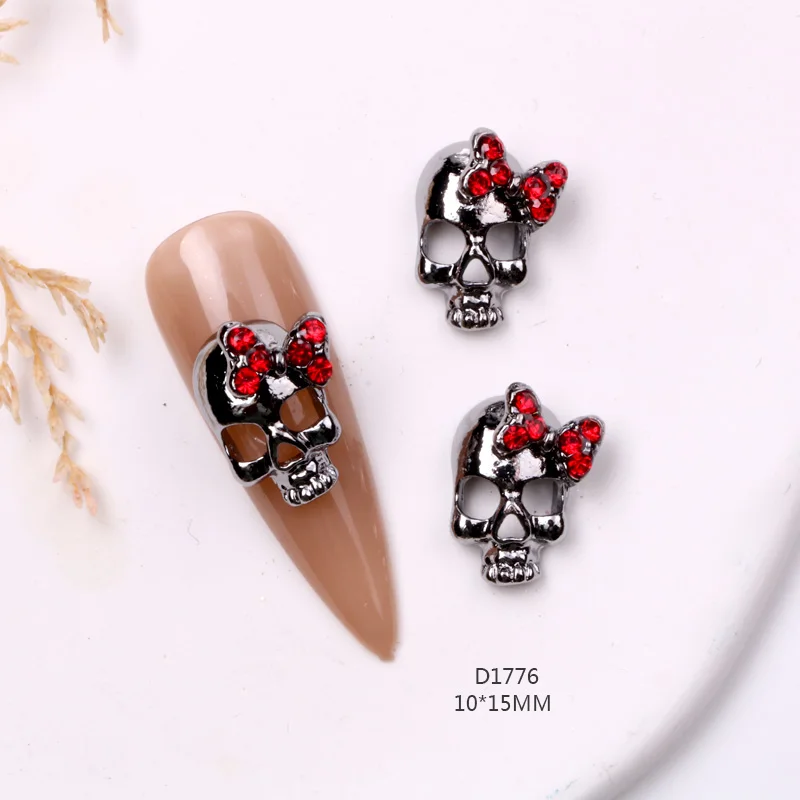 Tszs 10 Stks/partij Punk Stijl Legering 3d Nail Art Bedels Skelet Cross Spider Ontwerp Voor Halloween Nagels Decoratie