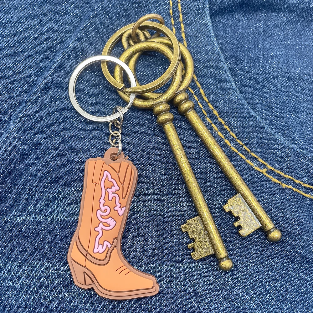 1PCS PVC Cute Keychain New Arrival Cowboy Boots Wholesale Custom Key Chain Anime Accessories Handbag Pendant Kids Toys Keyholder