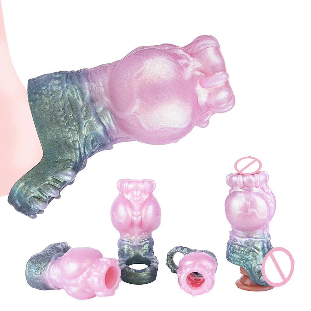 YOCY 3 أحجام سيليكون القضيب كم مع كبير الكلب عقدة دسار غطاء سيليكون الجنس لعب للرجال الديك توسيع تأخير القذف #6