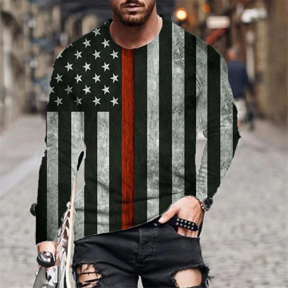 

American Star Flag Eagle 3D printed long sleeve T-shirt, men's spring and autumn leisure retro trend light breathable top