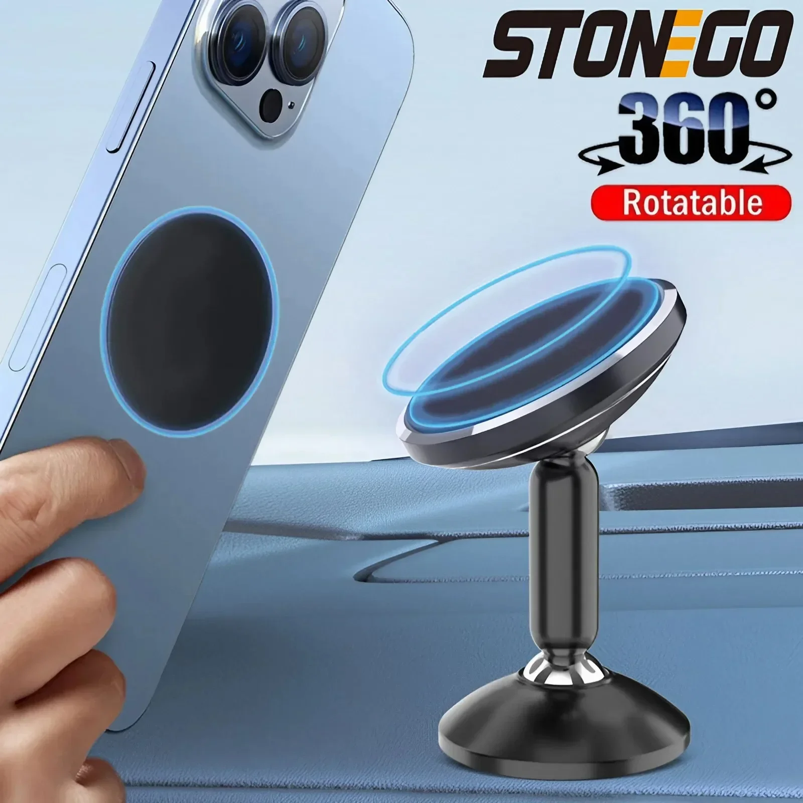 

STONEGO 360 вращающийся металлический магнитный автомобильный держатель для телефона, подставка из цинкового сплава, магнитное автомобильное крепление для Apple Samsung Xiaomi Huawei