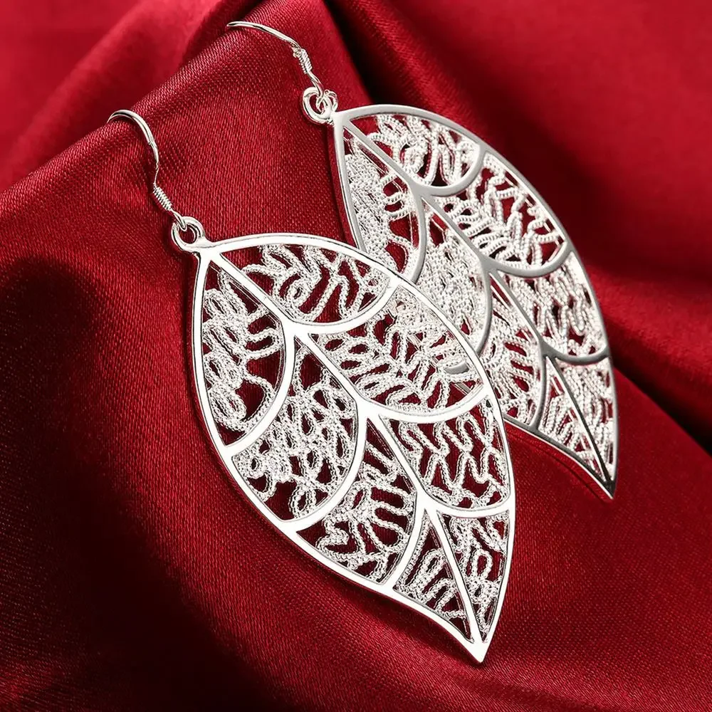 925 Sterling Silver Simple Leaves Necklace & Earring Set