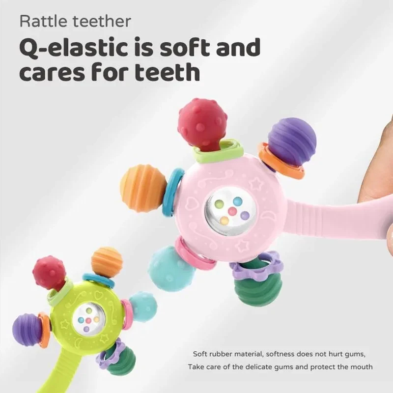 Giocattoli per lo sviluppo del massaggiagengive in silicone per bambini 0 6 12 mesi Dentizione con sonaglio sensoriale per giocattoli con impugnatura per bambini Giochi educativi