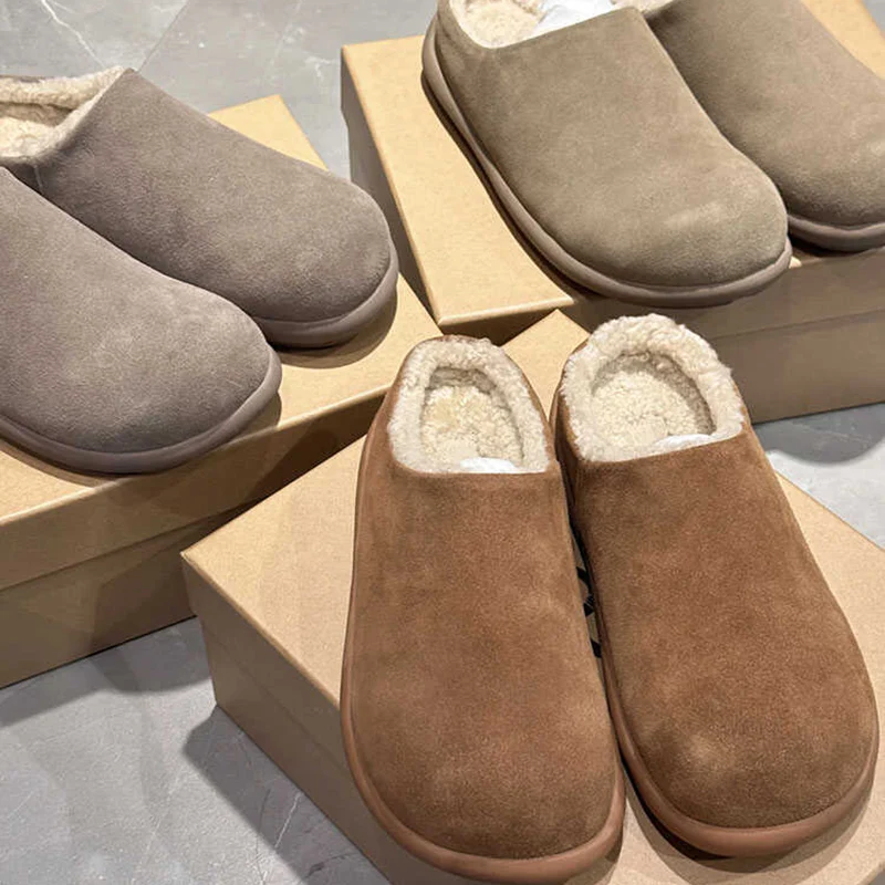 Winter Women Warm Fur Mules Slippers Fashion Cover Toe Slides Comfort Casual Female Home Cotton Shoes