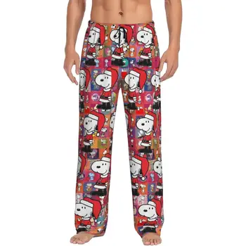 Pantalones de pijama personalizados S-Snoopys de Papá Noel, ropa de dormir para hombres, cintura elástica, pantalones de salón para dormir Kawaii de dibujos animados con bolsillos