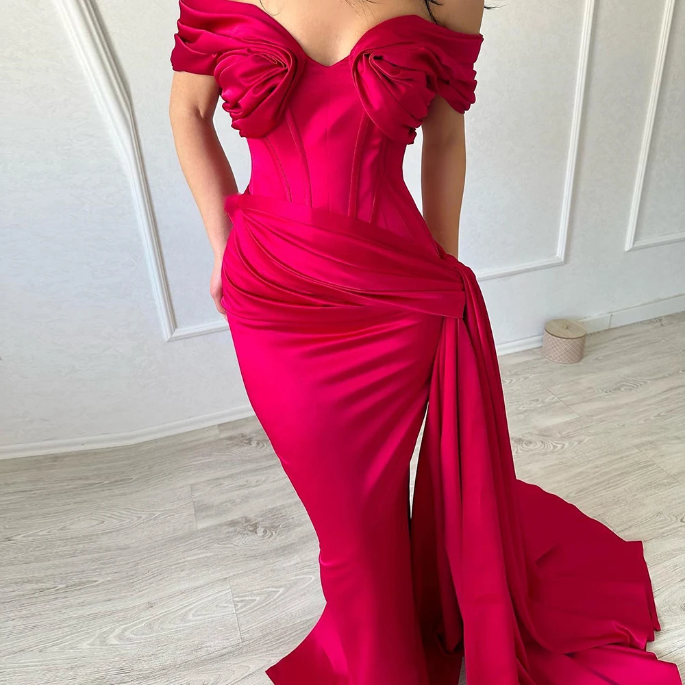 

Evening Bridesmaid Dress Elegant Mermaid Off The Shoulder Bespoke Occasion Gowns Panel Train Sweetheart Red Pleats Dubai 2024