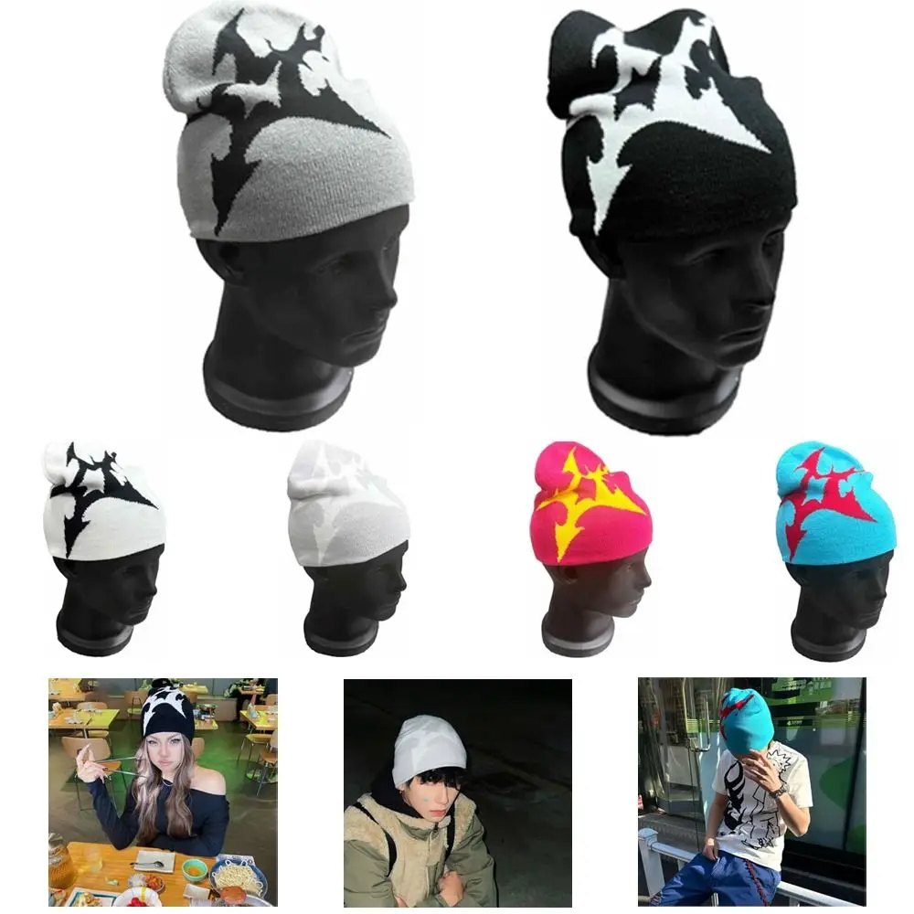 

Теплая вязаная шапка-бини унисекс с готическим узором жаккард, в стиле K-pop, Y2K, хип-хоп, с текстурой вязания