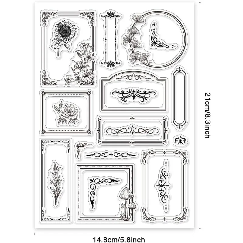 1 szt. Botaniczne obramowanie przezroczyste znaczki mieszane kształty do tworzenia kartek róże grzyby koronkowy narożnik przezroczyste pieczęcie