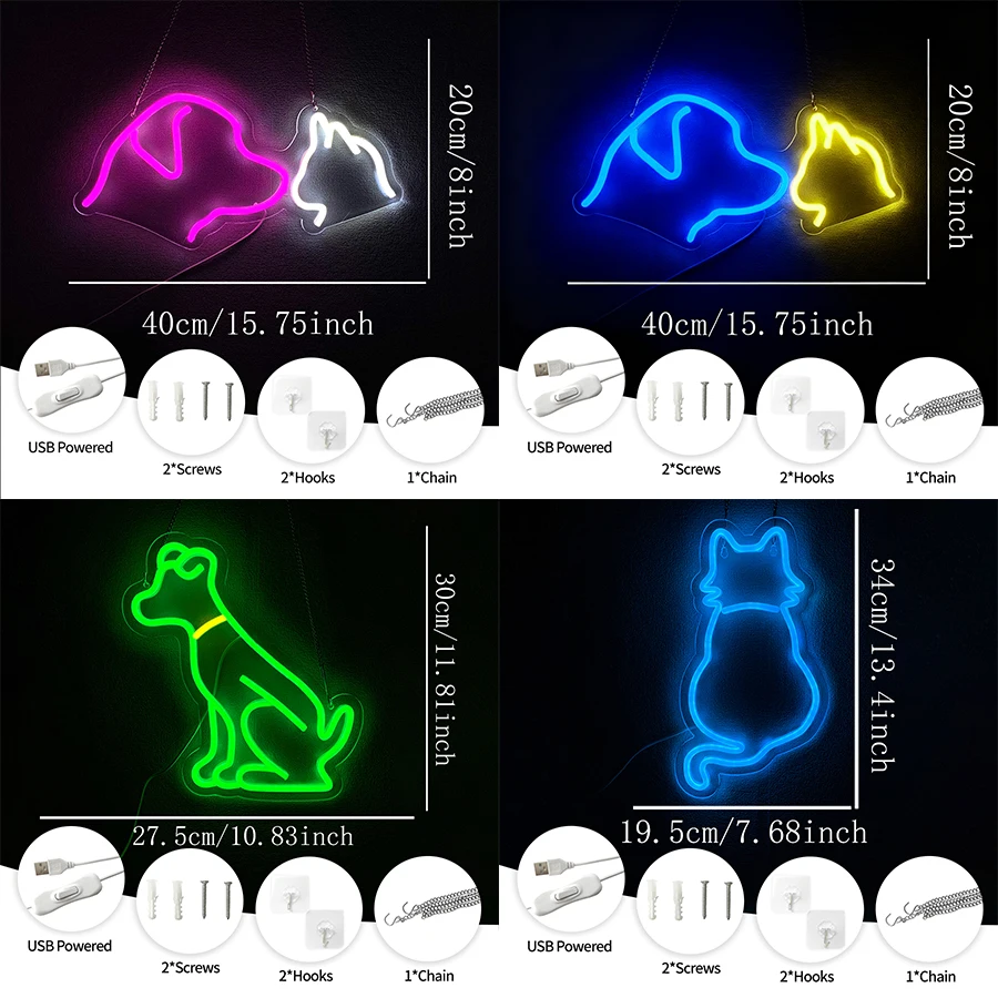 Cat And Dog Series Led Neon Signs, Interesting Animal Icons, Usb Powered, Bedroom, Cafe, Game Room, Bar, Party Art Decor.