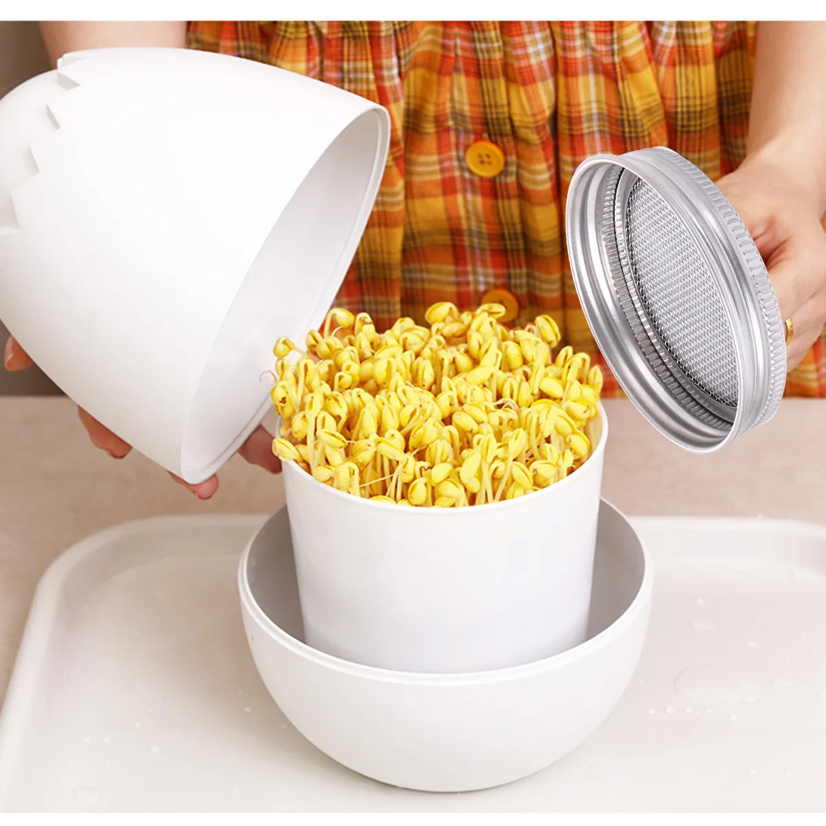 2Sets Stainless Steel Sprouting Lids Wide Mouth Mason Jar Compatible 86Mm 70Mm Fine Mesh Drainage Screen for Organic Sprout