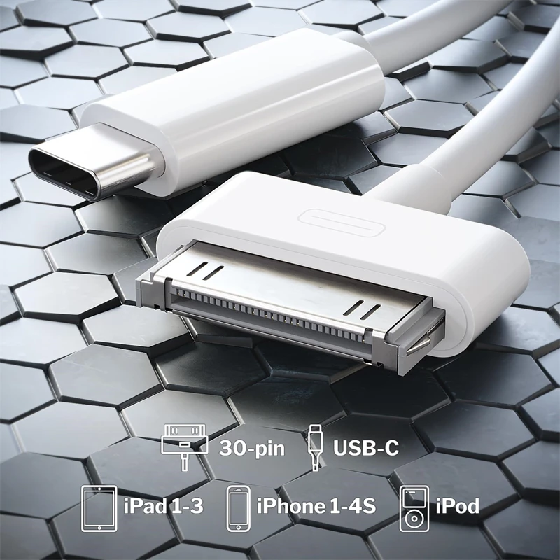 Protable Cable Play Type C to 30 Pin Adapter Charging Data Cable for iPhone 4 4S 3GS iPad 2 3 iPod Touch Connector
