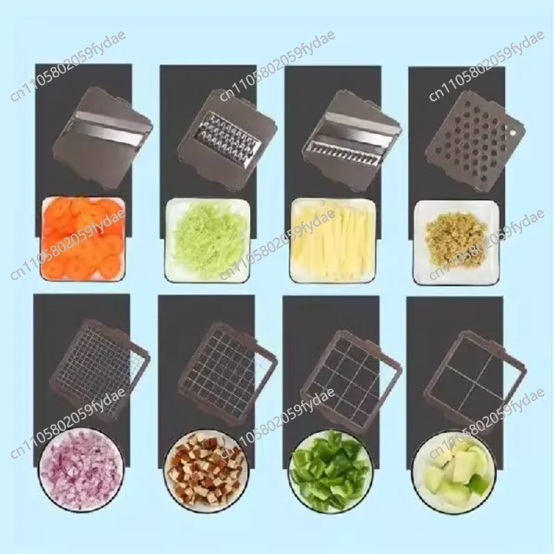 Multifunctional Eight-in-one Vegetable Cutter, Household Dicing, Slicing, Granulating, Shredding, Slicing, Grinding