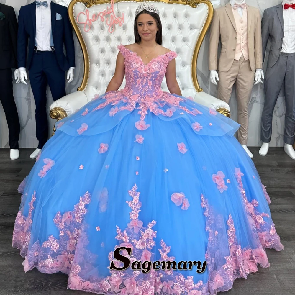 Sagemary Attractive Sweetheart Quinceanera Dresses for Girls 3D Appliques Off the Shoulder Lacing Up Ball Gown Customised