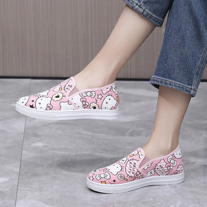 Kawaii Sanrio Hello Kitty Student Graffiti Canvas Shoes Anime Low Tops Breathable Casual Shoes Cartoon Light Sneakers Girl Gift