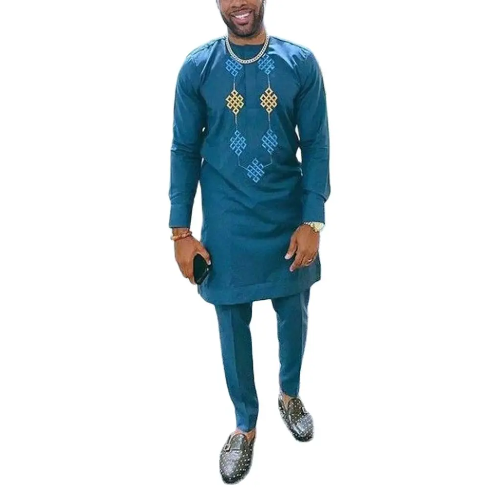 New In Men\'s Sets Dashiki African Men Traditional Outfits Top Pants Set Kaftan Luxury Embroidered Wedding Dress Men\'s Clothing