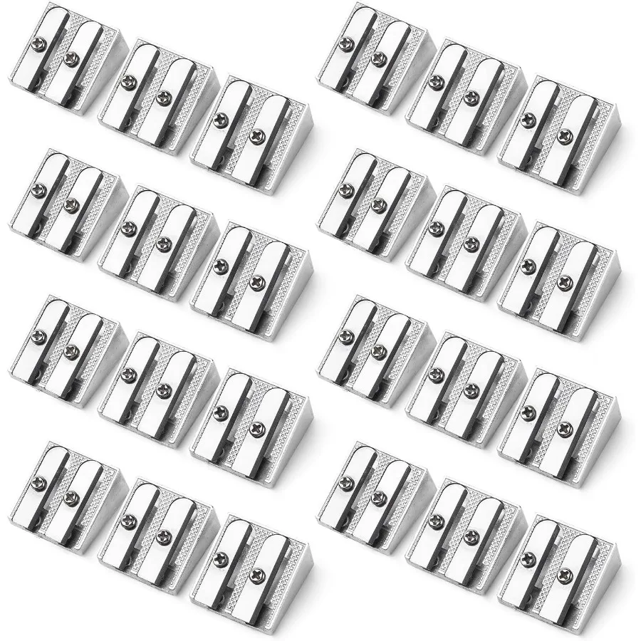 

Ручная металлическая точилка для карандашей с двумя отверстиями для использования в классе и офисе Прочная серебряная точилка для карандашей Идеально подходит