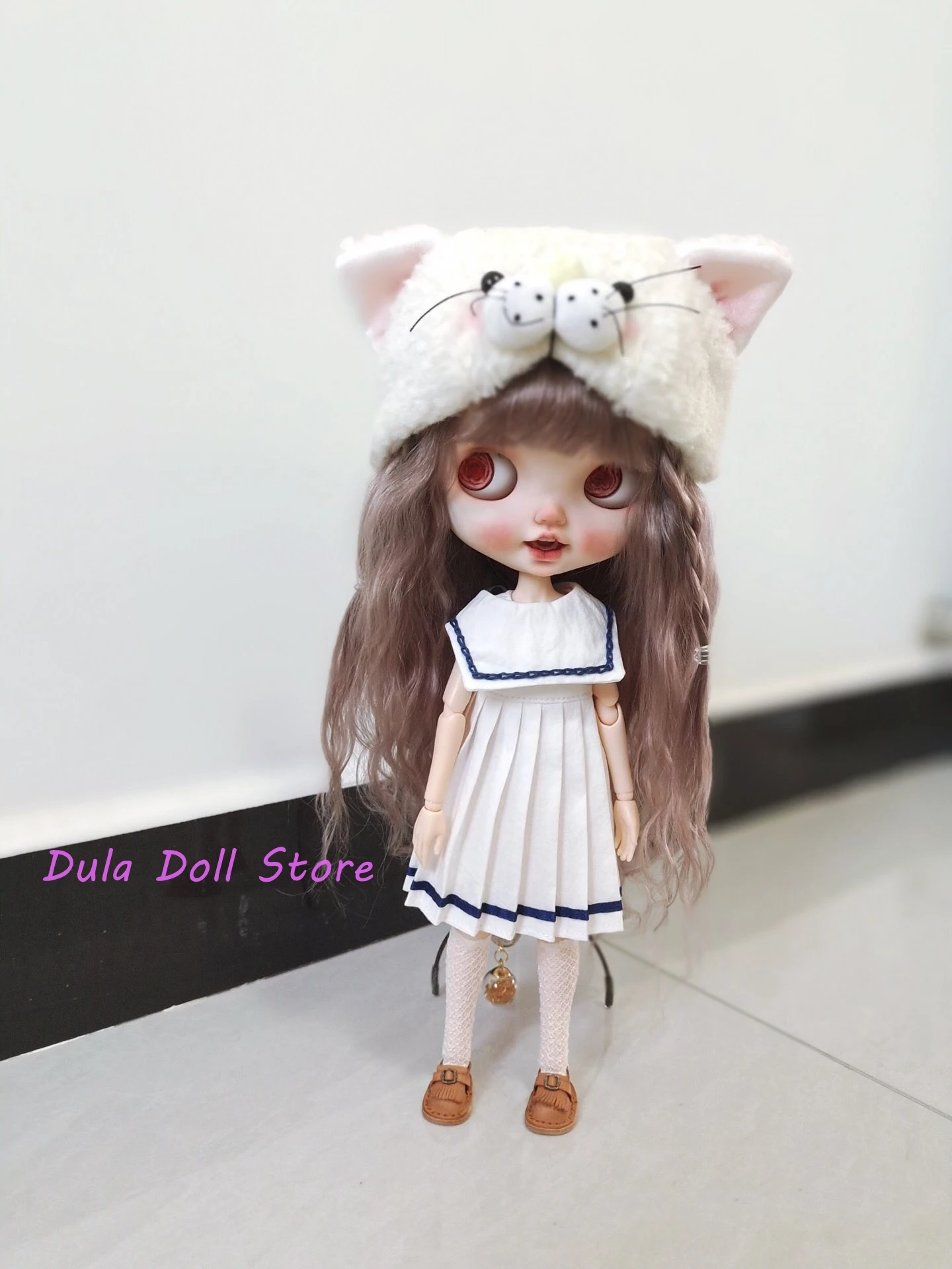 Dula Doll Clothes Dress  white Kitten sailor suit skirt Blythe ob24 Azone Licca ICY JerryB 1/6 Bjd Doll Accessories