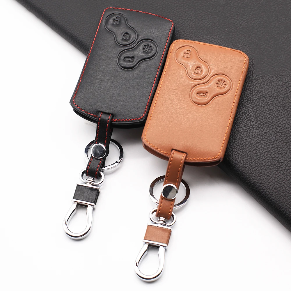 4 buttons Hot Sale 100% Leather Key Case Cover Protector For Renault Clio Megane Logan 2 3 koleos Scenic Card Car-Styling