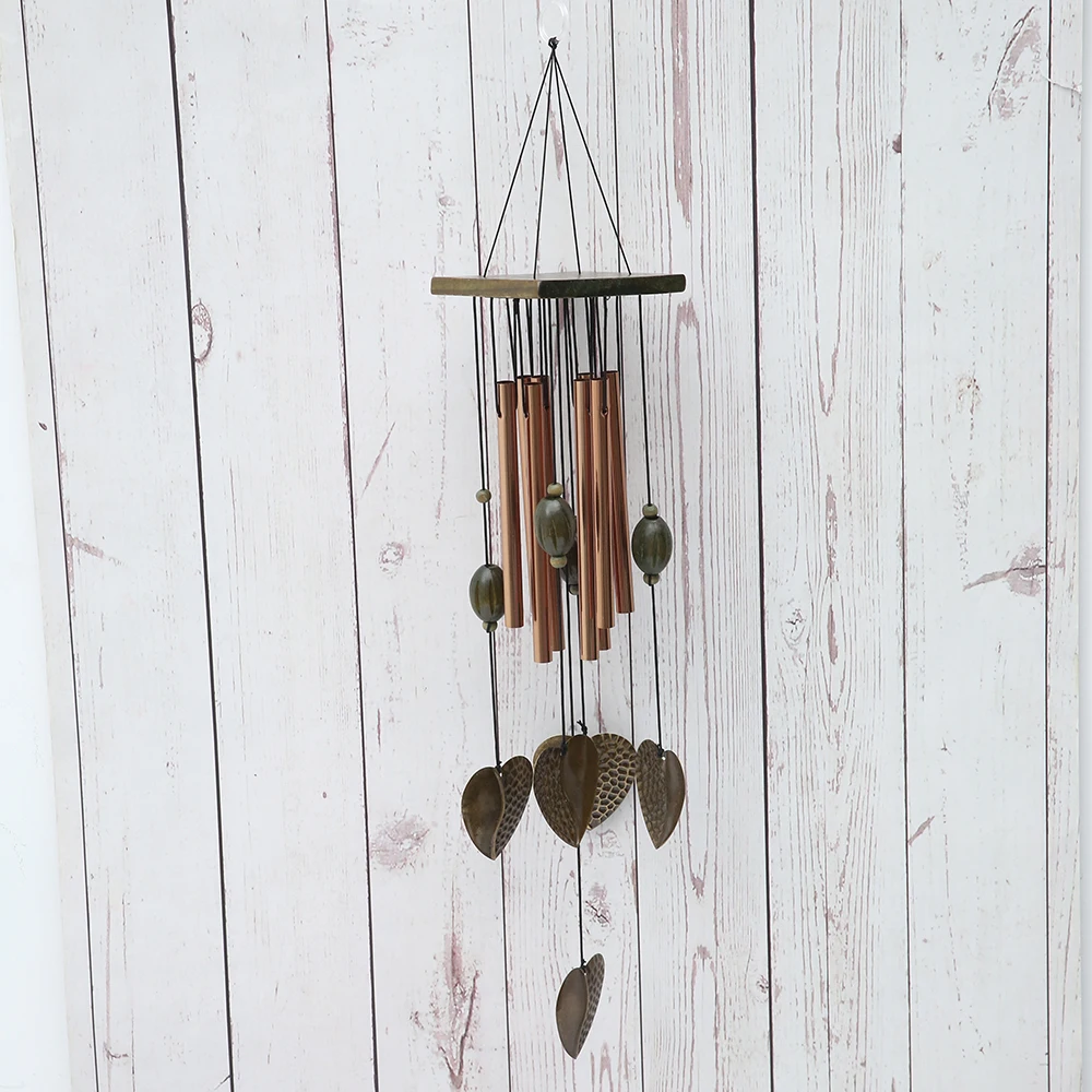 

6Pcs Wooden Wind Chimes Outdoor Deep Tone Wind Chimes Decorative Sympathy Windbell with Metal Heart Pendant for Home Yard Patio