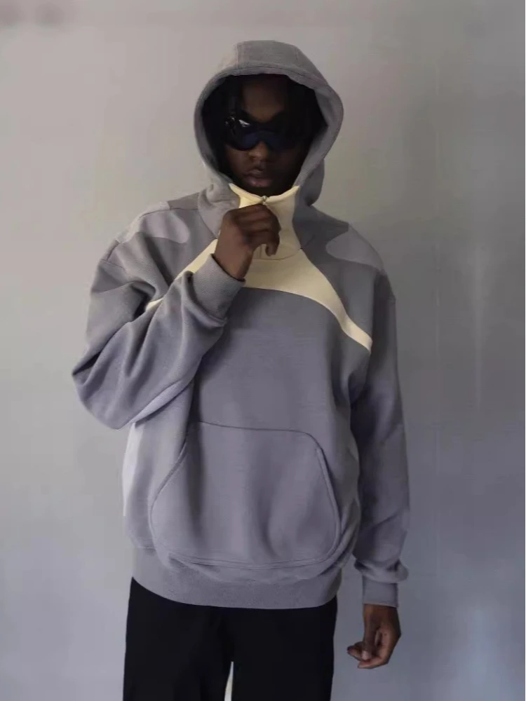 2024 autumn and winter new men's and women's fashion Y2K Harajuku sportswear contrasting street style pocket hoodie